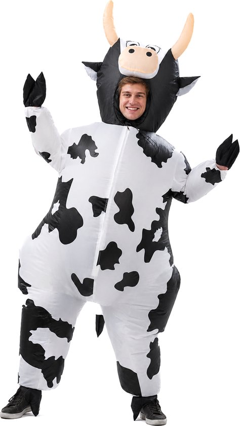 KIMU® Opblaas Kostuum Koe - Opblaasbaar Pak - Koeienpak Mascotte Opblaaspak - Opblaasbare Rund Stier Volwassenen Dames Heren Festival