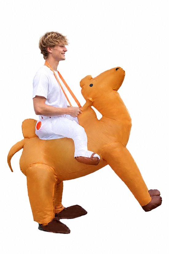 KIMU® Opblaas Kostuum Zittend Op Kameel - Opblaasbaar Pak - Kamelenpak Mascotte Opblaaspak - Opblaasbare Dier Dames Heren Festival