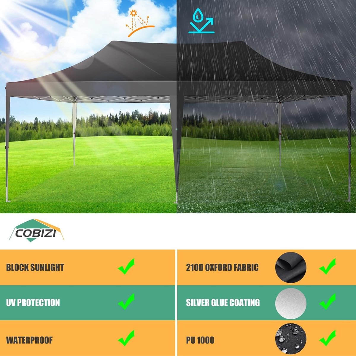 SnelShoppen - Paviljoen 3 x 6 m, Waterdicht Vouwpaviljoen met 6 Zijdelen, Stabiele Partytent voor Tuin, Feest, Festival, Bruiloft, UV-Bescherming