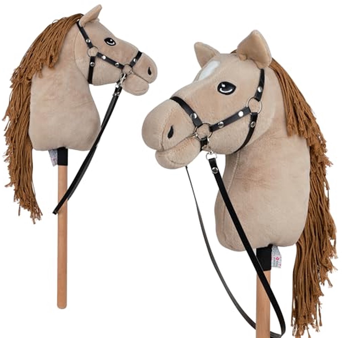 Stokpaardje met tuig - Hobby horse - Paardrijden naspelen - Realistisch ontwerp - Stok 37 cm - Roze