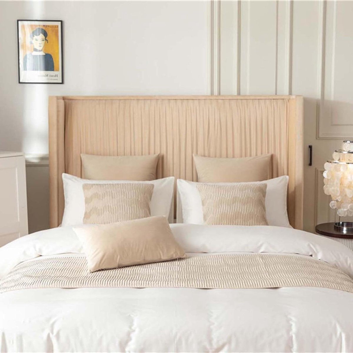Bedloper Polyester - Bedsjaal Decoratief - Slaapkamer Decoratie - Kreukbestendig Getextureerd - 45x240cm - Beige