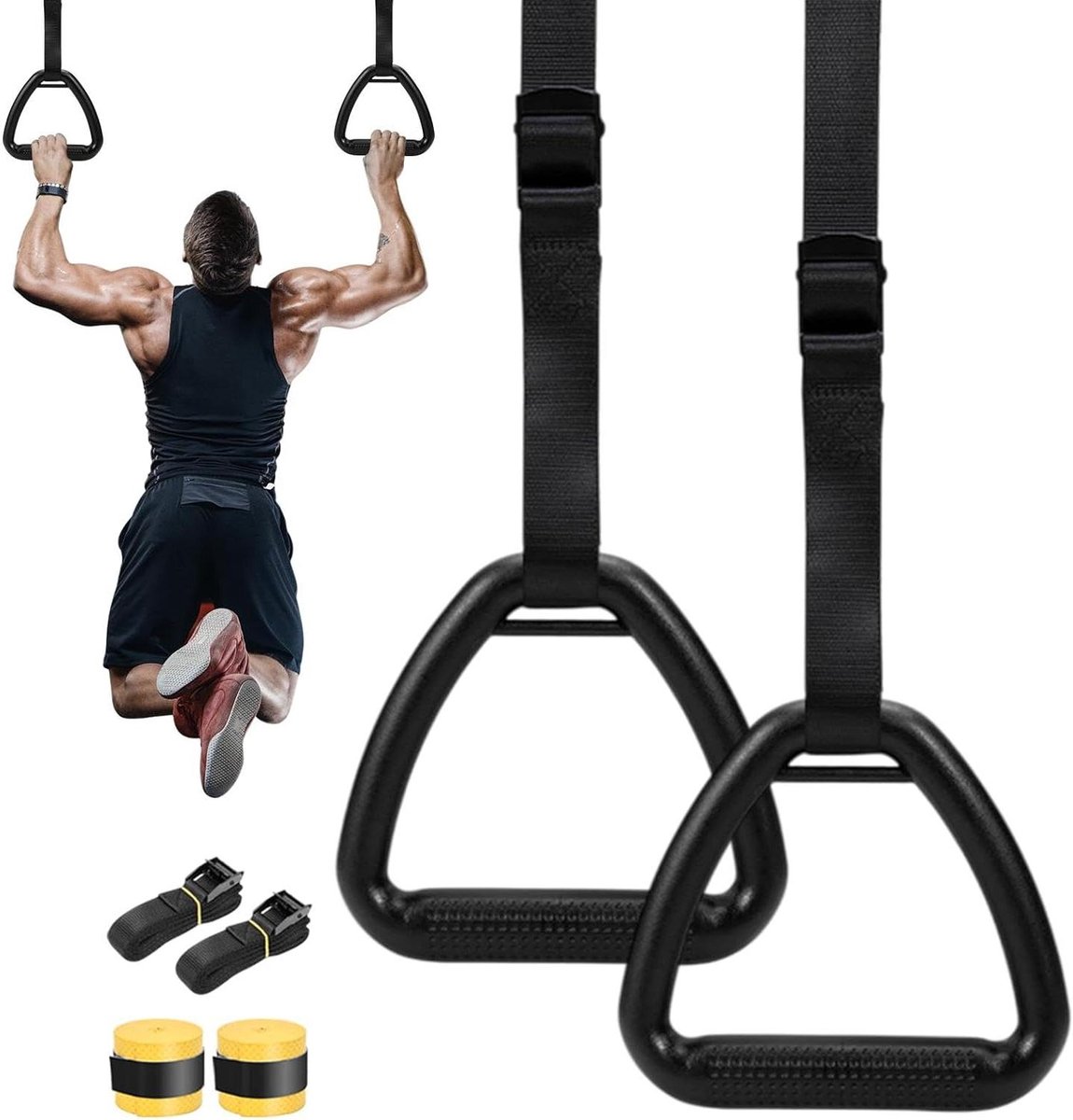 Gymnastiek Ringen - Fitness Ringen - Kracht Training - Antislip Grip - 1 meter banden - Zwart