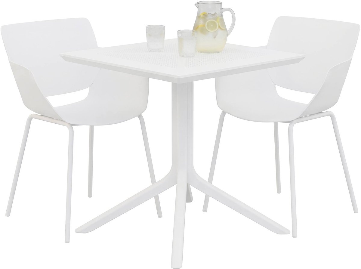 CLP Lirra tuinset 3-delig - 2 stoelen en tafel 80 x 80 cm - Weerbestendig - wit