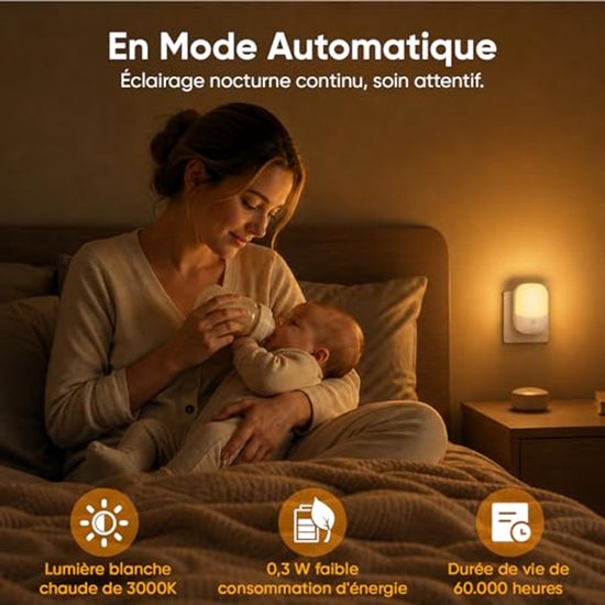 Namajunas - Stopcontact nachtlamp 2 stuks - 5 lichtsterktes, 3 werkstanden - Opvouwbaar - Warm geel licht - Met dag/nachtsensor - Geschikt voor baby's, kinderen en volwassenen van Namajunas — afbeelding 5
