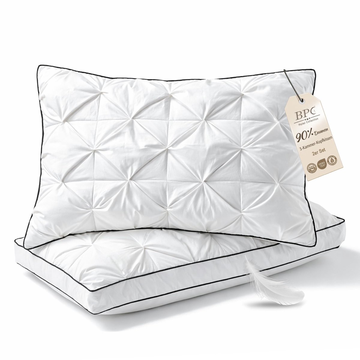 SnelShoppen - Luxe Donskussen Set van 2 - 50x75 cm - 3-Laags Zacht tot Medium Hoofdkussen - Ademend, Wasbaar, Hotelkwaliteit, Öko-Tex Goedkeuring
