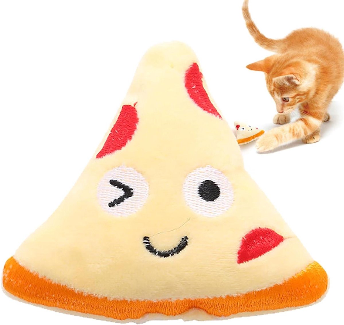 Kattenspeeltje Pizza - Kattenkruid speeltje - Interactief Spelen - Met Rammelpapier - 10x9 cm - Pizza Kleuren