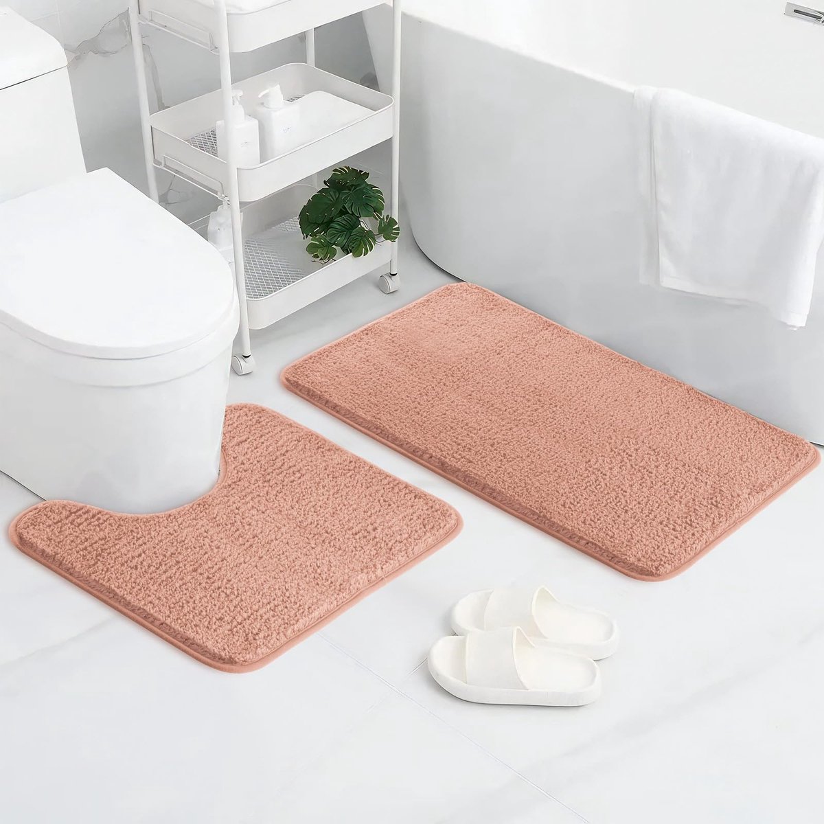 SnelShoppen - 2-delige Badkamermatten Set Microvezel Pluizig Shaggy Badmat en Toilettapijt, Extra Zacht, Absorberend, Antislip, Sneldrogend, 50 x 80 c