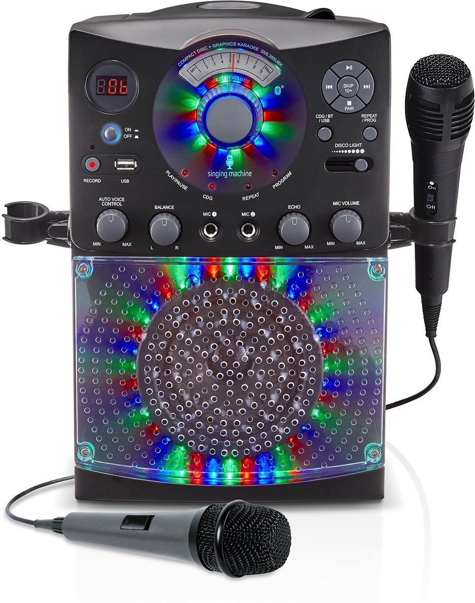 SnelShoppen - Karaoke Systeem met Bluetooth, Microfoon, USB, RCA, Echo & Balanscontrole, LED-Lichteffecten, Zwart - Ideaal voor Feestjes, Thuis, Campi