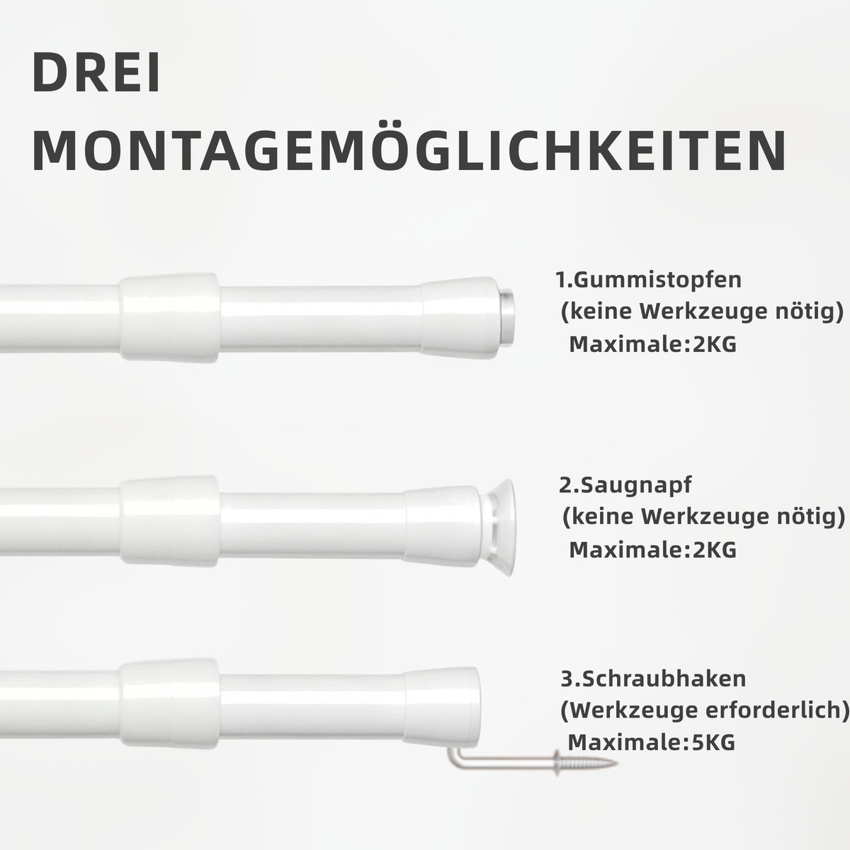 SnelShoppen - Uitschuifbare Net Gordijnroedes Zonder Boren, Verstelbare Spanstangen voor Gordijnen, 3 Stuks, 80-120 cm, Wit voor Woonkamer, Slaapkamer