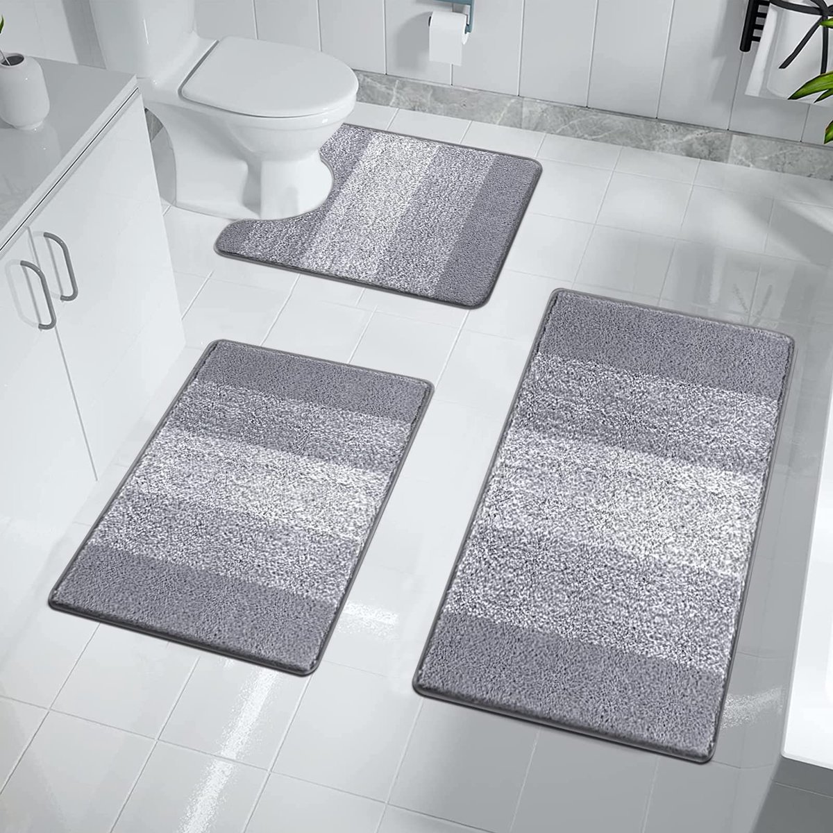 SnelShoppen - Zachte Badkamer Mat Sets 3 Stuk Microfiber Water Absorberende Badmat en Toilet Mat Antislip Machine Wasbaar Shaggy Bad Douche Tapijten L
