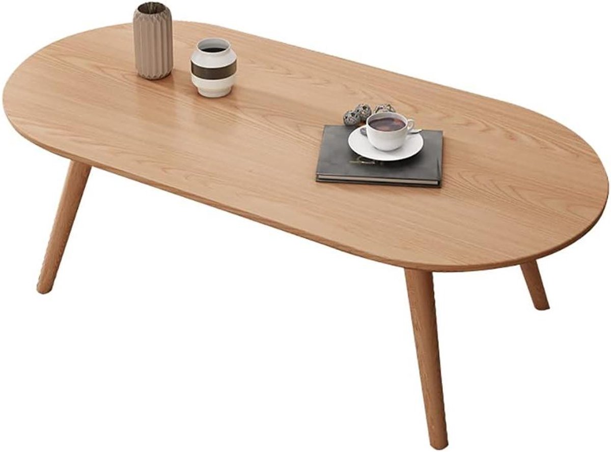 Houten Koffietafel - Bijzettafel - Woonkamer Gebruik - Massief Houten Poten - 80 x 55 cm - Naturel