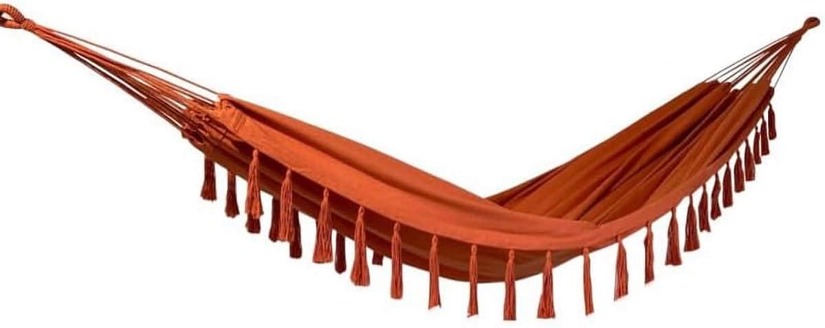 Dubbele Hangmat - Hangmat met pompons - Ontspannen in de tuin - UV- en weerbestendig - 350 cm lengte - Oranje