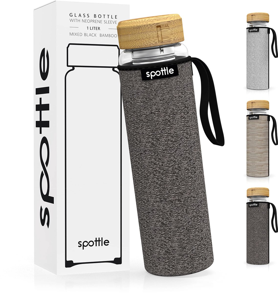 SnelShoppen - Glazen Theefles 1L met Roestvrijstalen Infuser - Dubbelwandig Borosilicaatglas - Vaatwasserbestendig - Neopreen Hoes - Perfect voor Cold