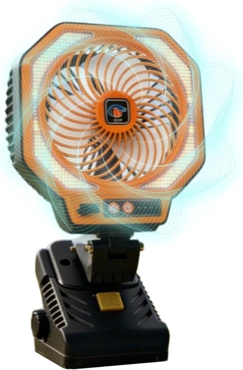 Camping Ventilator Lamp - Draagbare Ventilator - Buitenactiviteiten - Met Klem en LED - 16 cm - Oranje