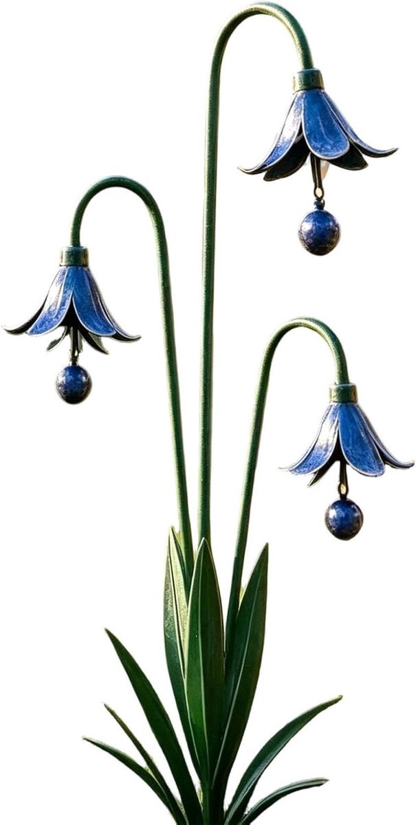 Metalen Tuinsteker - Bloemdecoratie Tuinpaal - Tuin Verfraaien - Drievoudig Bloemontwerp - 67x33cm - Blauw