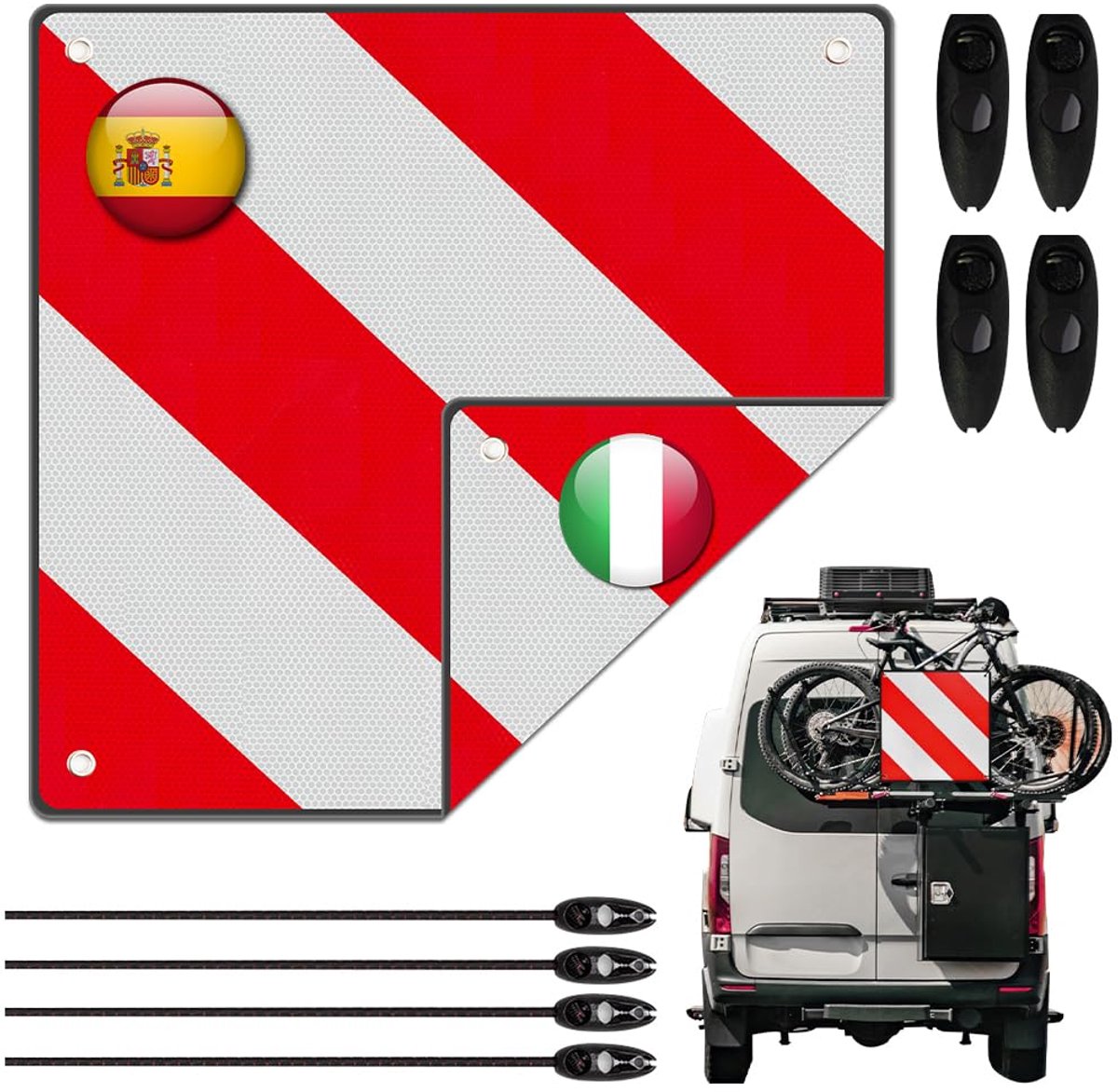 SnelShoppen - Gobesty 50 x 50 cm Waarschuwingsbord Fietsendrager Aluminium 2-in-1 Plaat voor Achteraanhanger Auto Camping Veiligheid