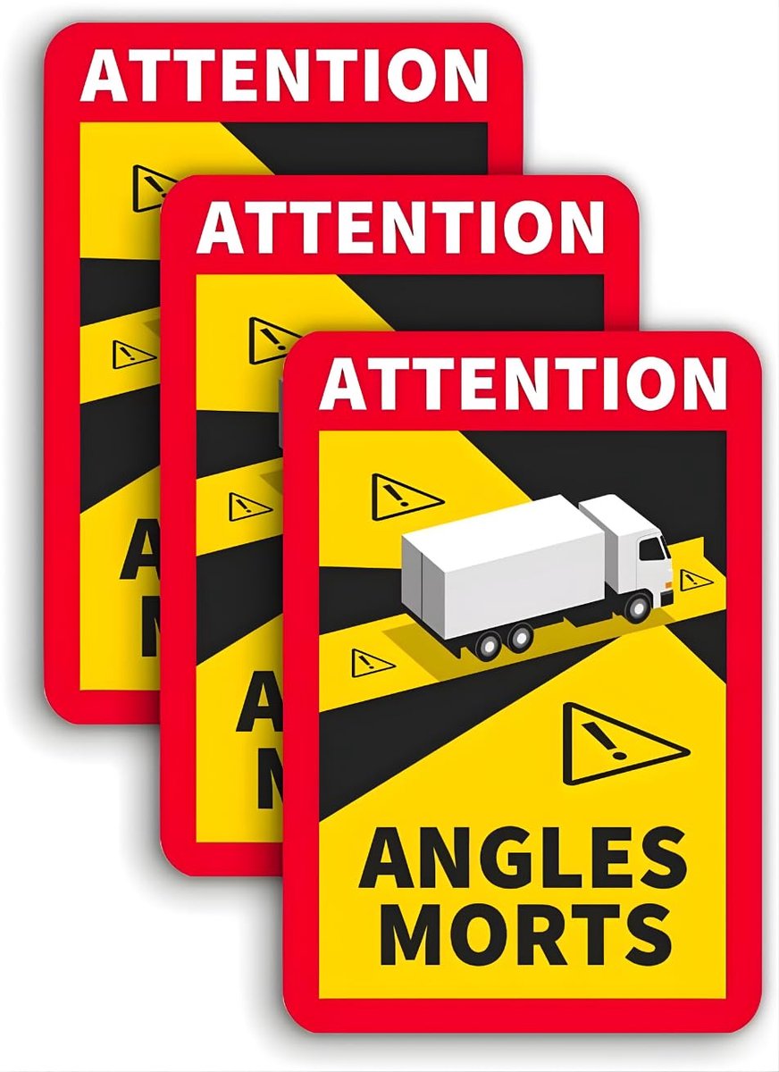 SnelShoppen - Attention Angles Morts Magneetborden 25 x 17 cm - Waarschuwingsbord Vrachtwagens Caravans Frankrijk Verplicht met UV-Bescherming - Eenvo