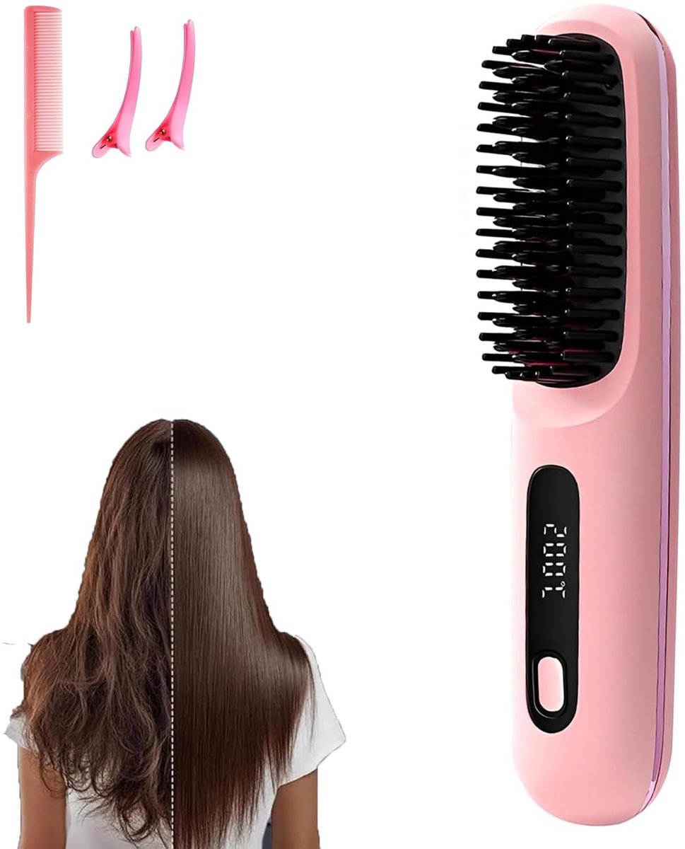SnelShoppen - Draagbare Draadloze Mini-Stijltang voor Vrouwen met LCD-Temperatuurweergave, Snelle Verwarming, Keramische Plaat en 2000 mAh Accu voor F