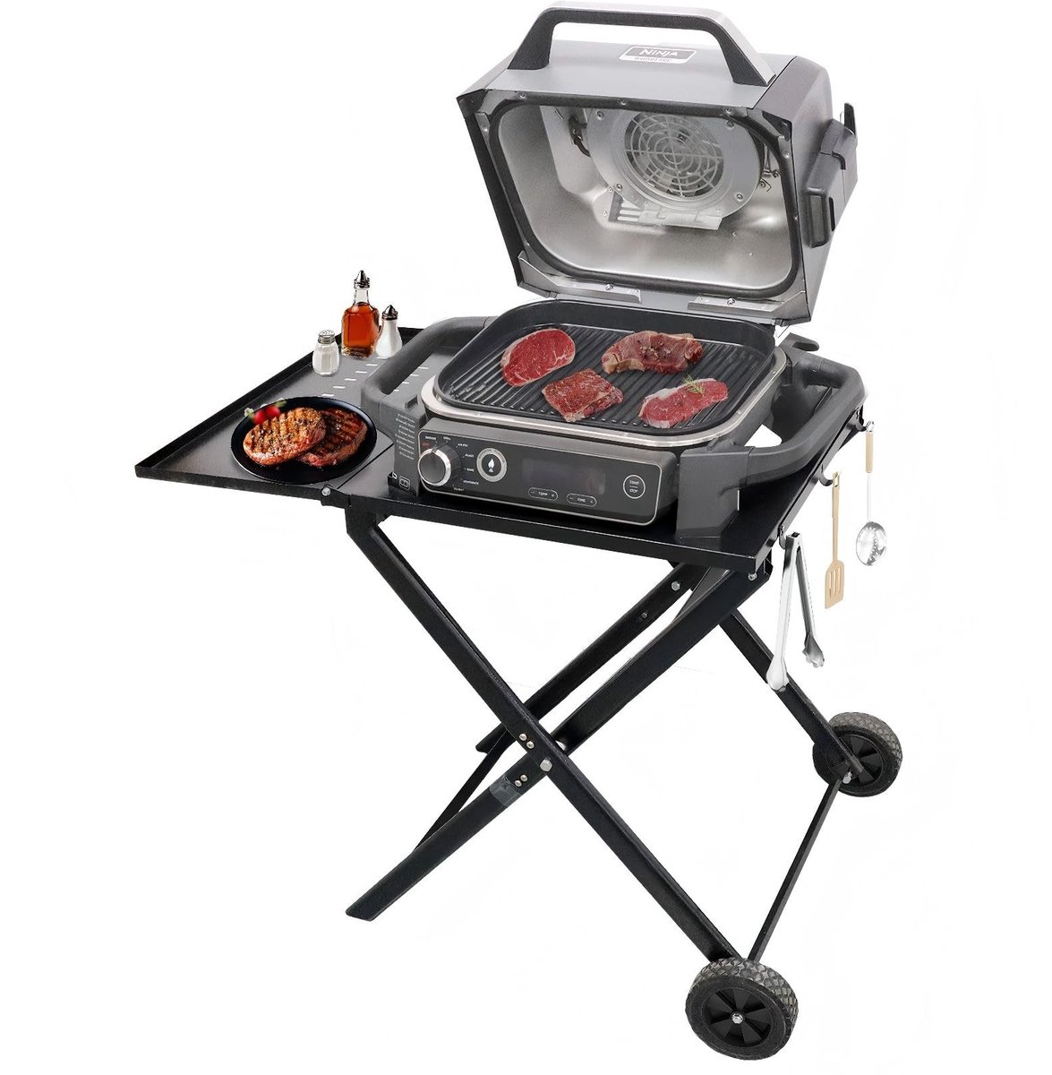 SnelShoppen - Raweao Grillstandaard voor BBQ Smoker Grill - Opvouwbare Bijzettafel voor Ninja Woodfire OG701/OG850/OG951 - Universele Grilltafel - Gri