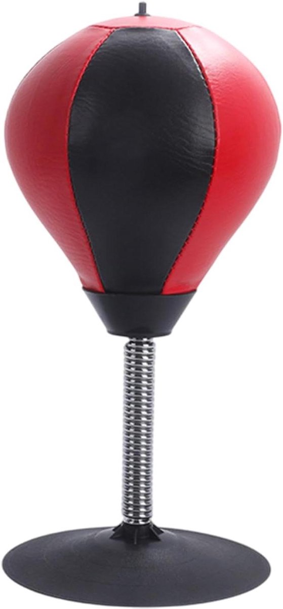 Desktop Bokszak - Boksbal Stressbal - Stress Verlichten - Sterke Zuignap - 37x18x18cm - Zwart en Rood