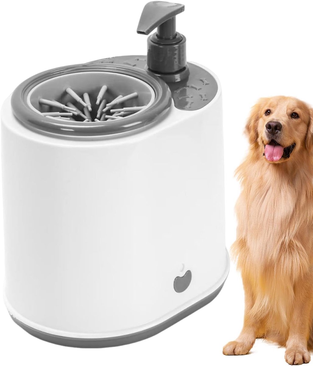 KZQ Oplaadbare elektrische pootreiniger met zeepdispenser - Zacht siliconen borstelharen voor honden en katten - Draagbaar en effectief voor dagelijkse verzorging - Grijs-wit