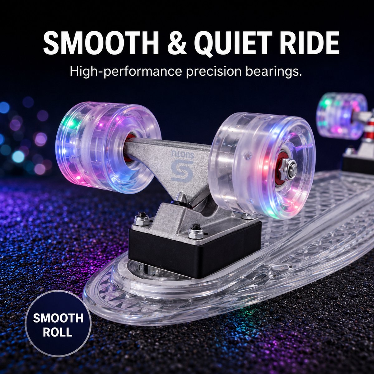 Suotu Skateboard met LED Lichtgevend Dek & Wielen - ABEC-9 - Skateboard Meisjes/jongens – Skateboard Volwassenen - Transparant — afbeelding 6
