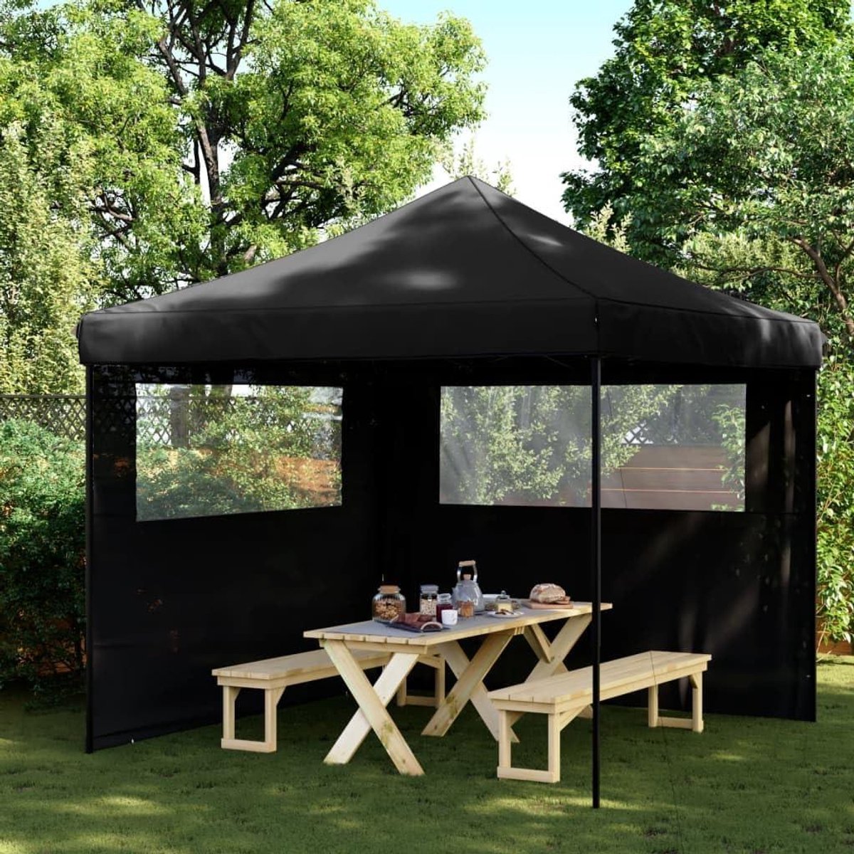 Partytent met zijwanden - Pop-up paviljoen Vouwtent - Buitenfeesten organiseren - Snel opzetbaar ontwerp - 292 x 292 cm - Zwart