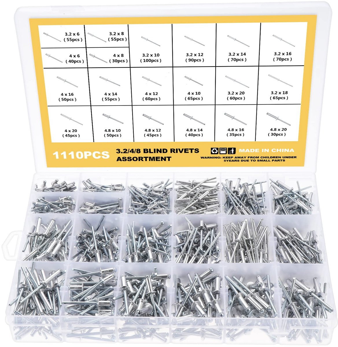 Dailygoods - 1110 Stuks Aluminium Blind Rivets Set - Diverse Maten voor Klussen