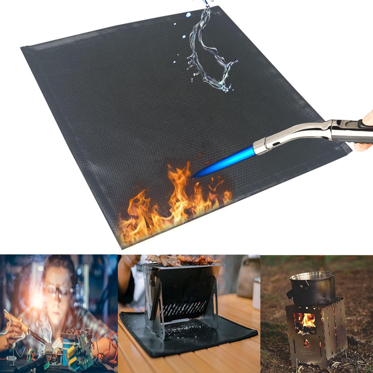 Hittebeschermingsmat - Onderlegger - Werkblad Beschermen - Hittebestendig 900°C - 50 x 50 cm - Zwart