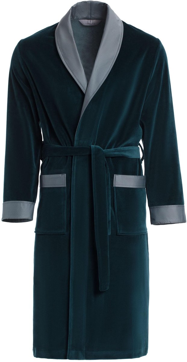 SnelShoppen - Badjas voor heren, comfortabele ochtendjas, 80% katoen, luxe blauw en groen, ruime 4XL maat, perfect voor thuis, relaxen en wellness
