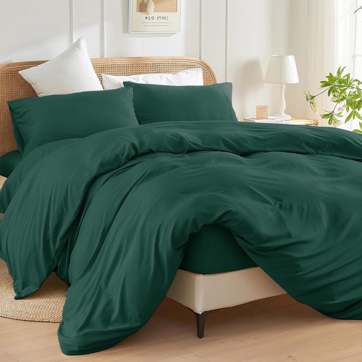 SnelShoppen - Eenpersoons Dekbedovertrekset Emerald - 3 Stuks Geborsteld Microvezel Effen Geverfd Beddengoedset met Knoopsluiting - Inclusief 1 Dekbed