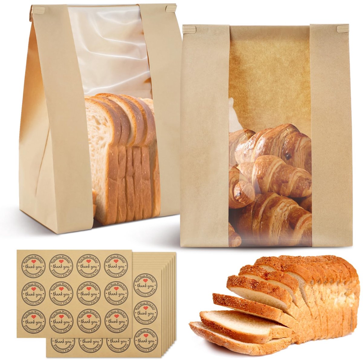 Dailygoods- Broodzakken 100 stuks - Kraftpapieren Zakken - Vetvrij met Venster - Waterdicht/Oliebestendig - Grote Sandwichzakken - 34,8 x 20,8 x 8,9 cm - Voedselverpakking