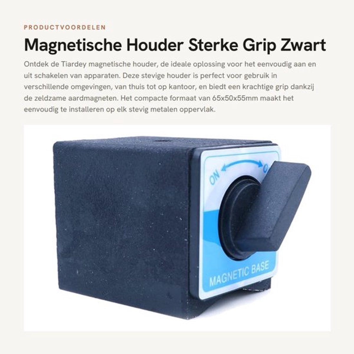 Magnetische Houder - Sterke Grip - Zwart - Bed Aan/Uit Schakelaar - Ideaal voor Thuisgebruik - 65x50x55mm