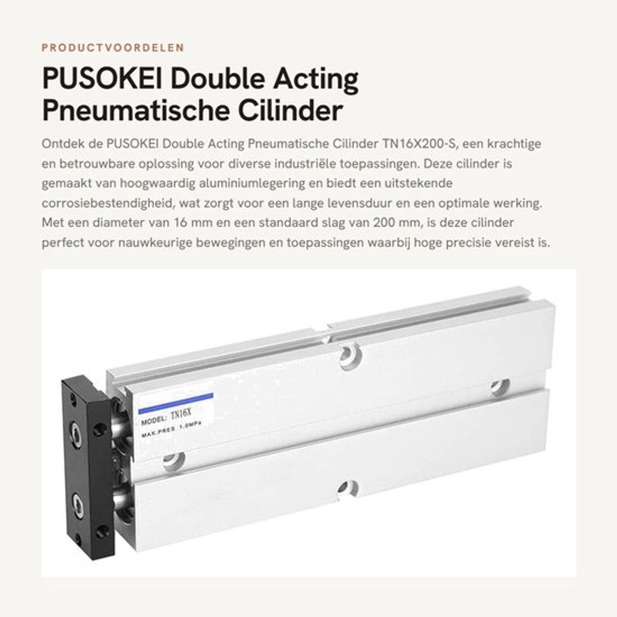 Luchtcilinder Dubbelwerkend - Aluminium Legering - 16 mm Diameter - Stootlengte 10-200 mm - Maximaal 0.9 MPa - Schokbestendig - Pneumatische Cilinder