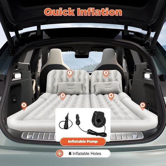 Luchtbed 2 Personen - Opblaasbaar Matras Auto - Kamperen Reizen - Flexibele Dubbele Wand - 174 x 126 cm - Grijs — afbeelding 4