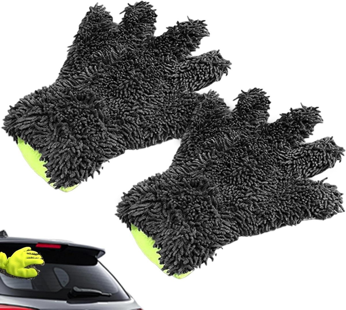 Washandschoen Auto - Reinigingshandschoen Poetsen - Voertuig Reinigen - Dubbelzijdig Krasbestendig - 28 x 24.5 cm - Grijs Groen