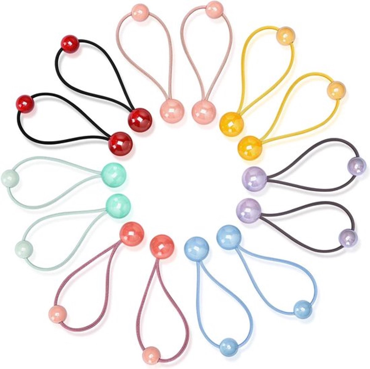 Elastische haarbanden met dubbele ballen voor meisjes - Set van 14 - Kleurrijk en schattig