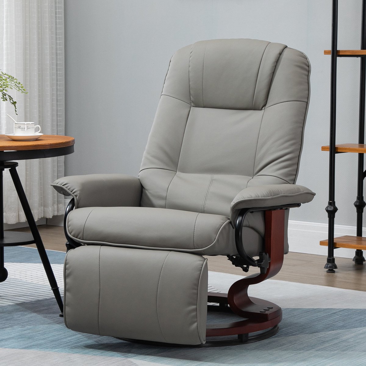 OKWISH Relaxfauteuil 78 x 87 x 100 Cm - Elektrisch Verstelbaar Tot 145 Graden Met Voetensteun En Draaifunctie - Voor Woonkamer - Kunstleer - Grijs