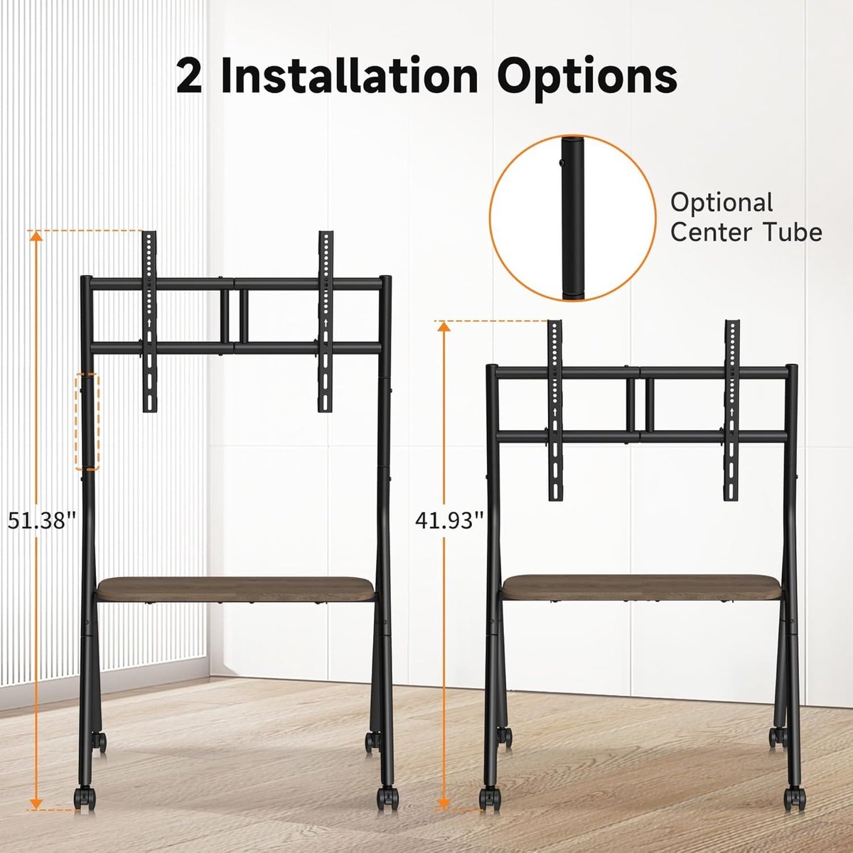 SnelShoppen - Mobiele Tv-standaard met Wieltjes voor 32-80 Inch TV's tot 55 kg, Draagbare TV-wagen met Plank, Zwart, VESA 600x400 mm, Perfect voor Thu