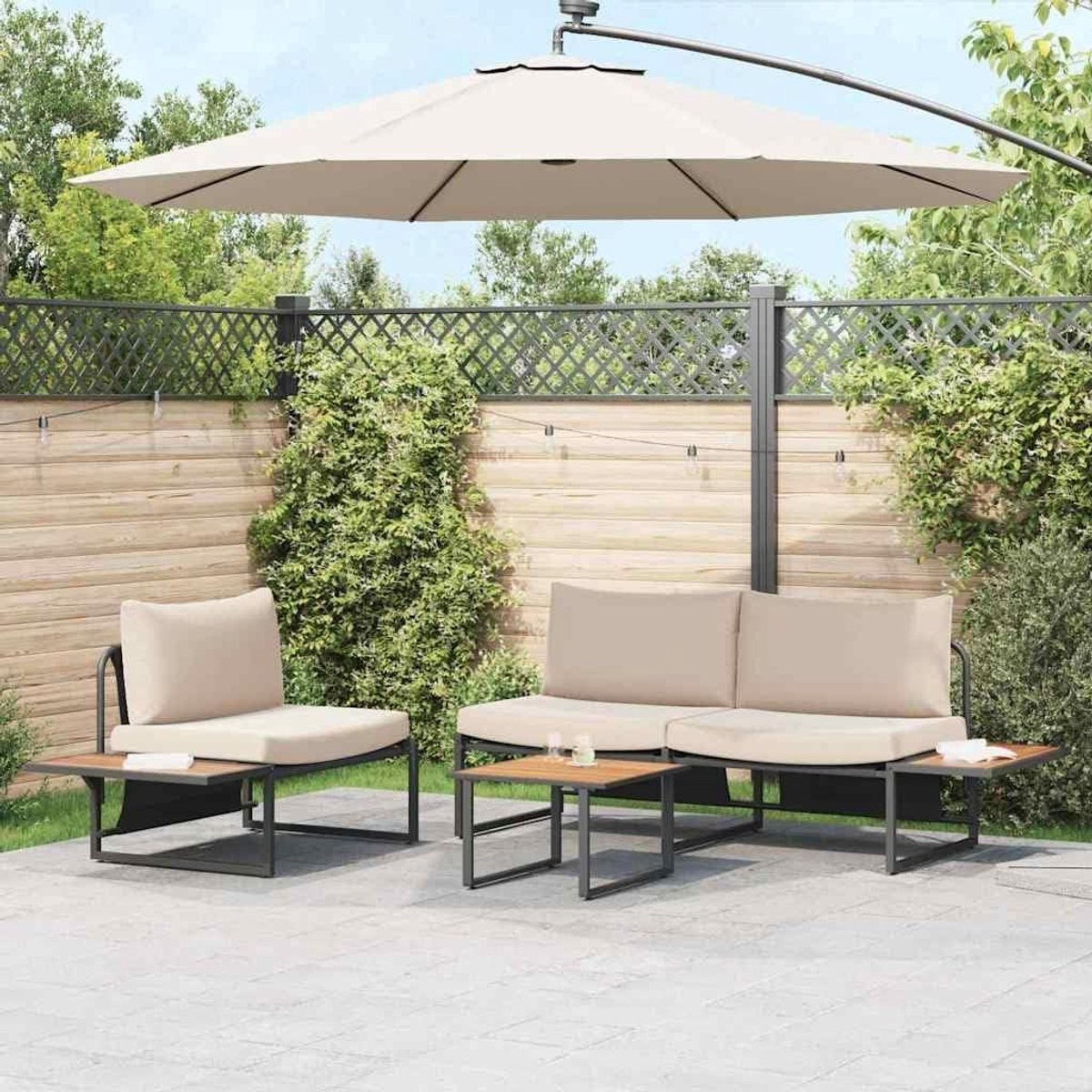 Vierkante Salontafel - Buiten Tafel - Terras Gebruik - Gepoedercoat Staal - 55 x 55 x 35 cm - Zwart Bruin