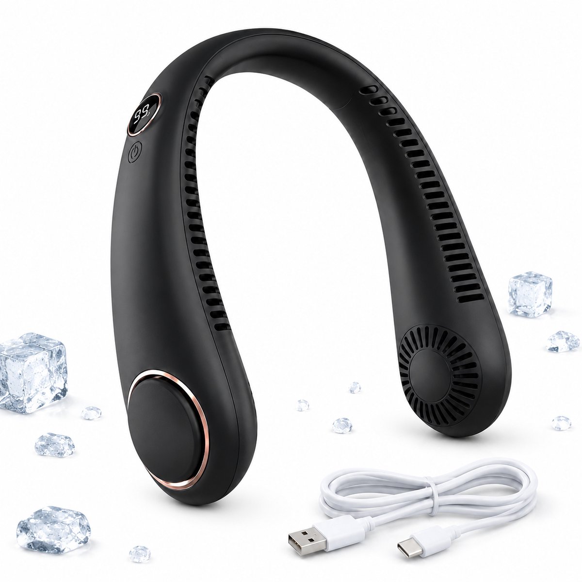 USB Oplaadbare Nekventilator - Bladeless Draagbare Ventilator met 3 Snelheden - 4000mAh Batterij - Lichtgewicht Ventilator voor Sport, Kantoor en Reizen -Zwart