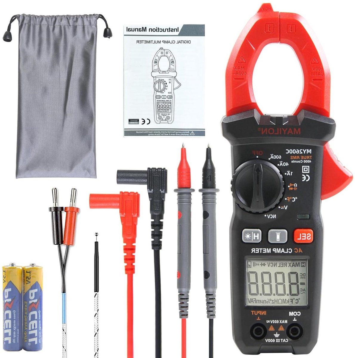 Digitale Stroomtang - Multimeter Tangmeter - Elektrische Inspectie - Contactloze Spanningstest - 600A AC 600V - Zwart