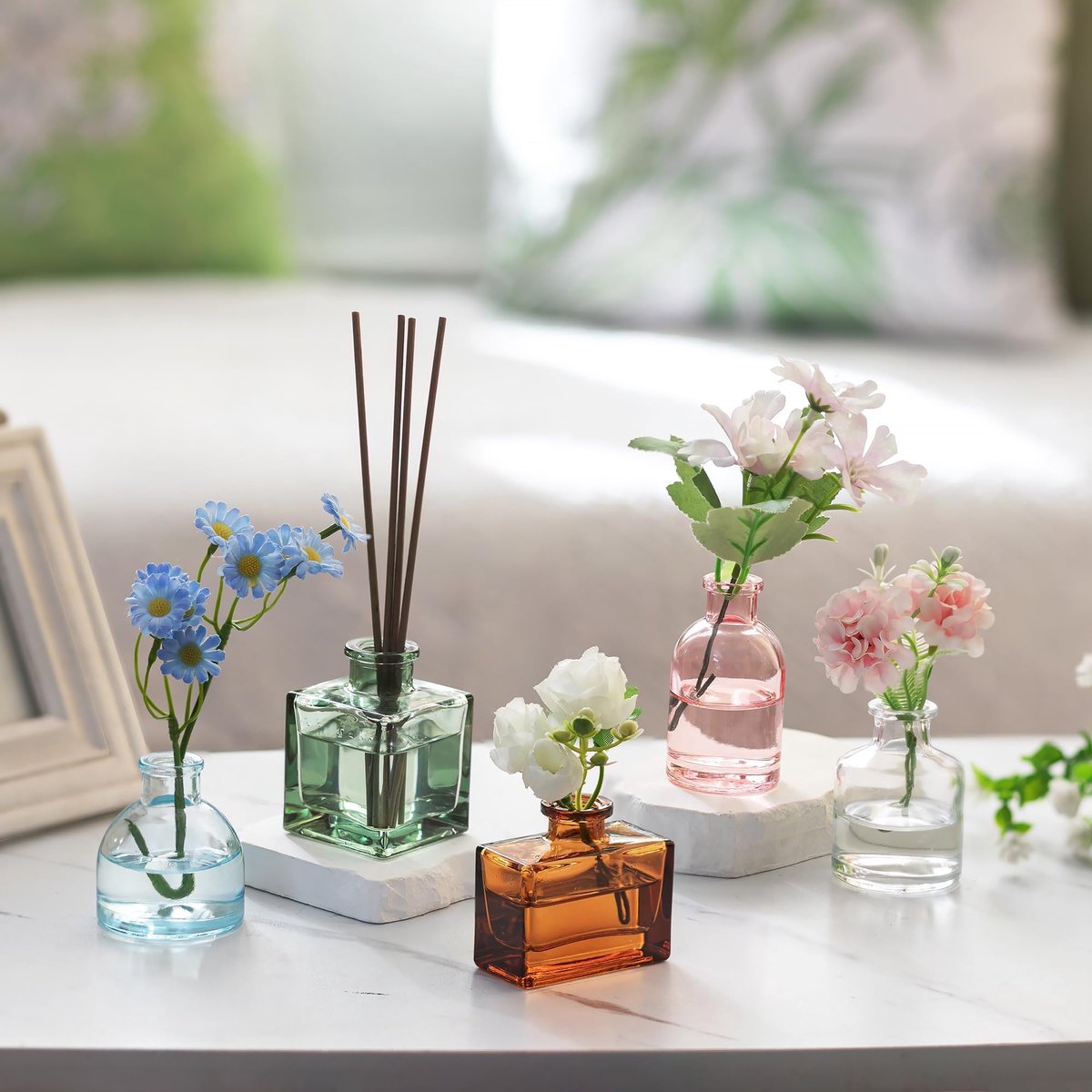 SnelShoppen - 10st Glazen Vaasjes Set voor Bloemen - Kleine Gekleurde Vazen voor Thuis, Woonkamer, Eettafel, Bruiloft, Partij, Tafelstuk Decoraties