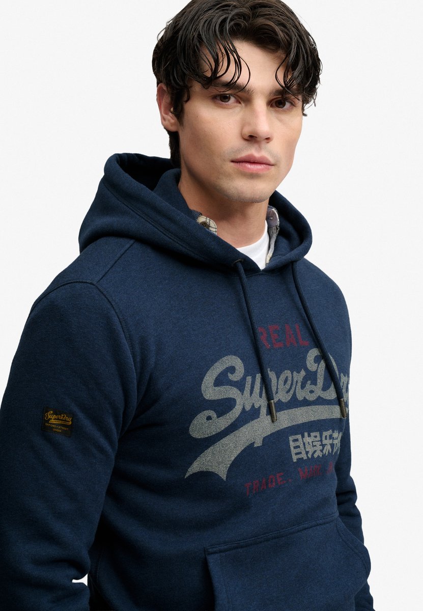 Superdry Trui Vl Heritage Relaxed Hood M2014568a M8n Deep Sea Marl Mannen Blauw