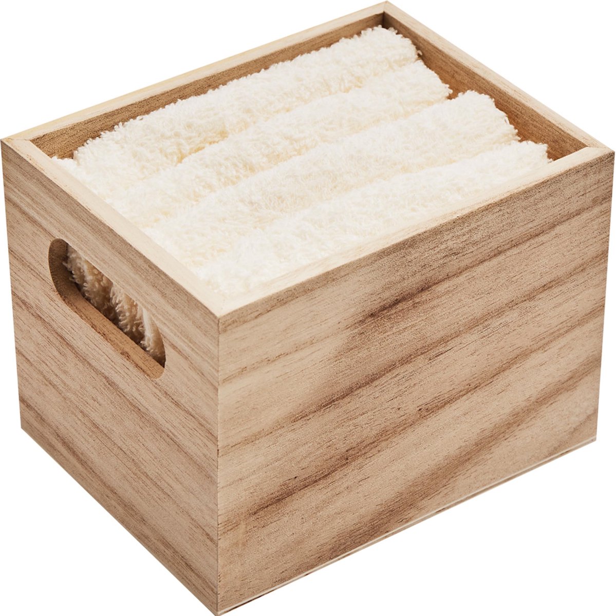 SnelShoppen - Set van 4 Beige Gastendoekjes 300 g/m² Katoen in Houten Kistje - Sneldrogend en Absorberend voor Gastentoilet, Feest of Camping