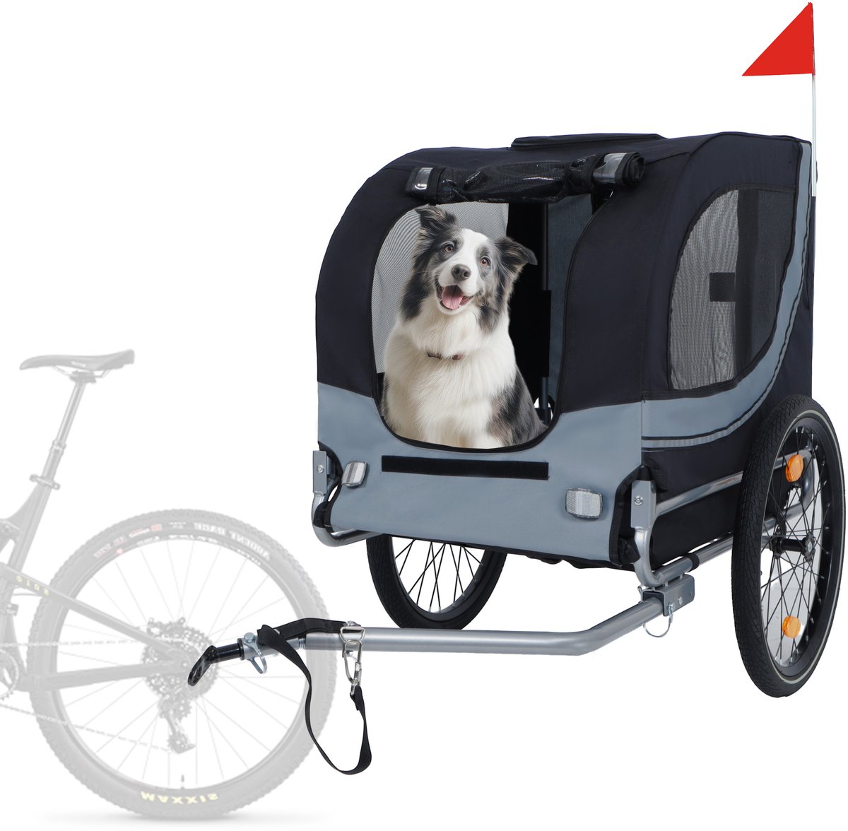 FloraGrace Hondenfietstrailer - Tot 40 Kg - Opvouwbaar - Stalen Frame met Oxford Bekleding - Grijs-Zwart - Met Regenhoes en Gaasramen