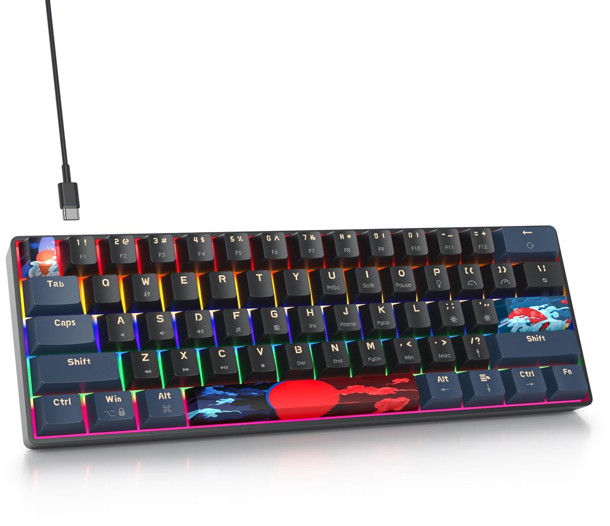 SnelShoppen - SbocKeeb Gaming Toetsenbord Mechanisch Mini 60% QWERTY 61 Toetsen Bekabeld met Regenboog Achtergrondverlichting voor PC Gamers - Rainbow