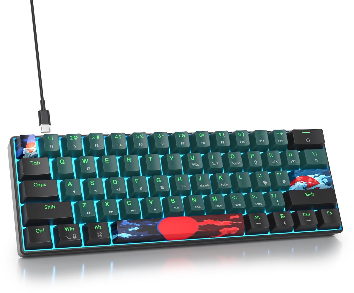 SnelShoppen - SbocKeeb 60% Mechanisch Gaming Toetsenbord met Blauwe LED Achtergrondverlichting, 61 Anti-Ghosting Toetsen, Bedraad QWERTY Toetsenbord v