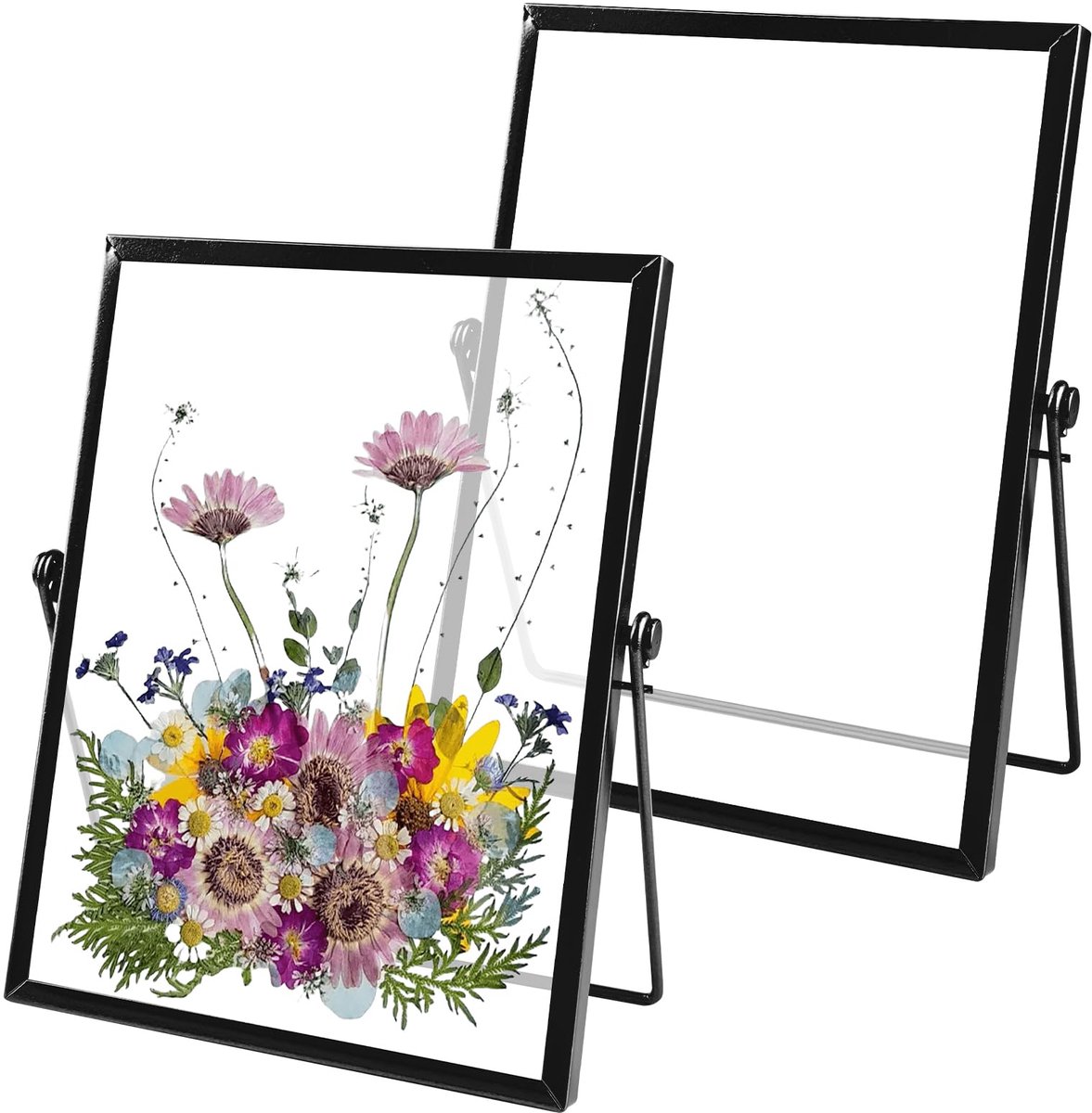 SnelShoppen - Leikurvo Fotolijsten 15 x 20 cm, Zwart, Dubbelzijdige Glazen Lijsten voor Geperste Bloemen, Metaal, 2 Stuks, Ideaal voor Deskops, Kunstw
