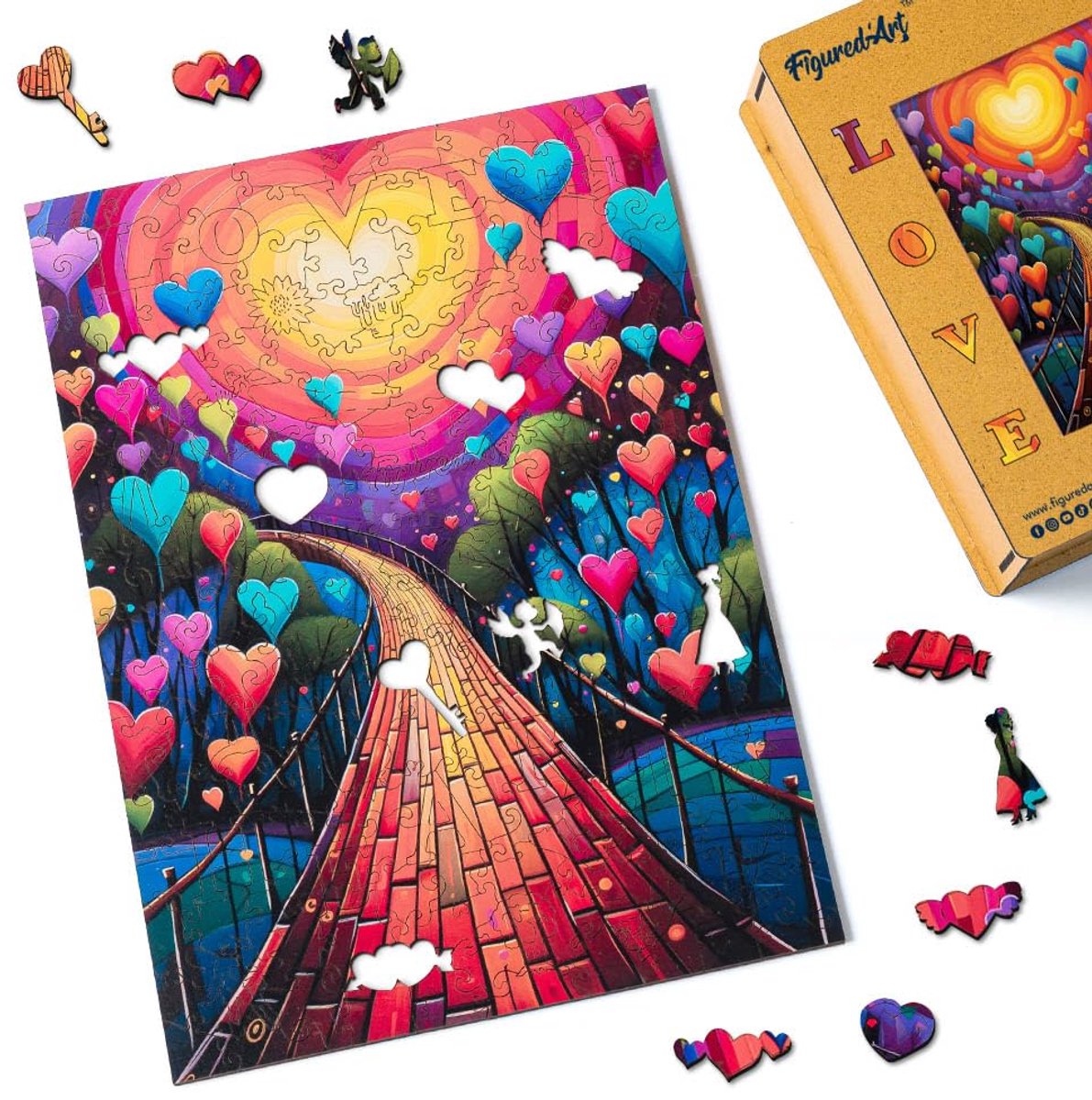 SnelShoppen - Houten Puzzel voor Volwassenen en Kinderen, 200 Stukjes, Origineel Design, Hartenthema, 23 x 32,4 cm, Unieke Vorm met Premium Houten Doo